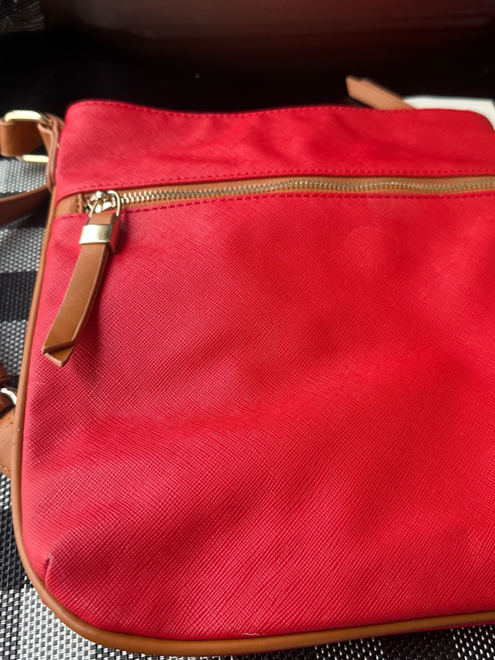Shiraleah Red Crossbody Bag with Tan Trim